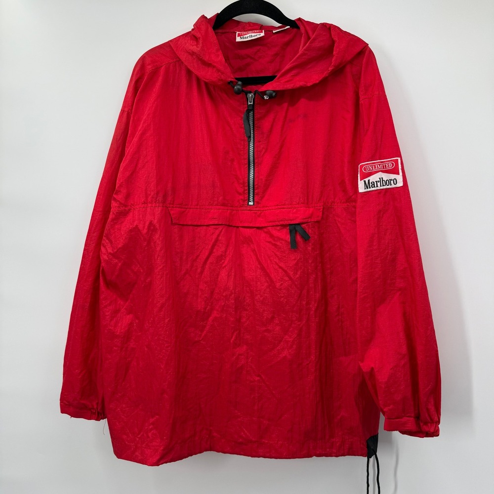 Marlboro Mens Medium Anorak Windbreaker Red Vintage 90s Pullover Jacket